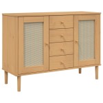 vidaXL Servantă SENJA, aspect ratan maro, 112x40x80 cm, lemn masiv pin vidaXL Servantă SENJA, aspect ratan maro, 112x40x80 cm, lemn masiv pin