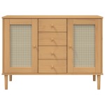 vidaXL Servantă SENJA, aspect ratan maro, 112x40x80 cm, lemn masiv pin vidaXL Servantă SENJA, aspect ratan maro, 112x40x80 cm, lemn masiv pin