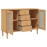 vidaXL Servantă SENJA, aspect ratan maro, 112x40x80 cm, lemn masiv pin vidaXL Servantă SENJA, aspect ratan maro, 112x40x80 cm, lemn masiv pin