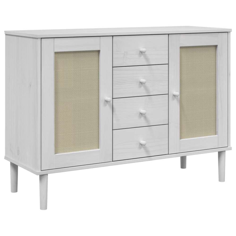 vidaXL Servantă SENJA, aspect ratan alb, 112x40x80 cm, lemn masiv pin