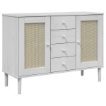 vidaXL Servantă SENJA, aspect ratan alb, 112x40x80 cm, lemn masiv pin vidaXL Servantă SENJA, aspect ratan alb, 112x40x80 cm, lemn masiv pin