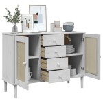 vidaXL Servantă SENJA, aspect ratan alb, 112x40x80 cm, lemn masiv pin vidaXL Servantă SENJA, aspect ratan alb, 112x40x80 cm, lemn masiv pin