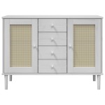 vidaXL Servantă SENJA, aspect ratan alb, 112x40x80 cm, lemn masiv pin vidaXL Servantă SENJA, aspect ratan alb, 112x40x80 cm, lemn masiv pin