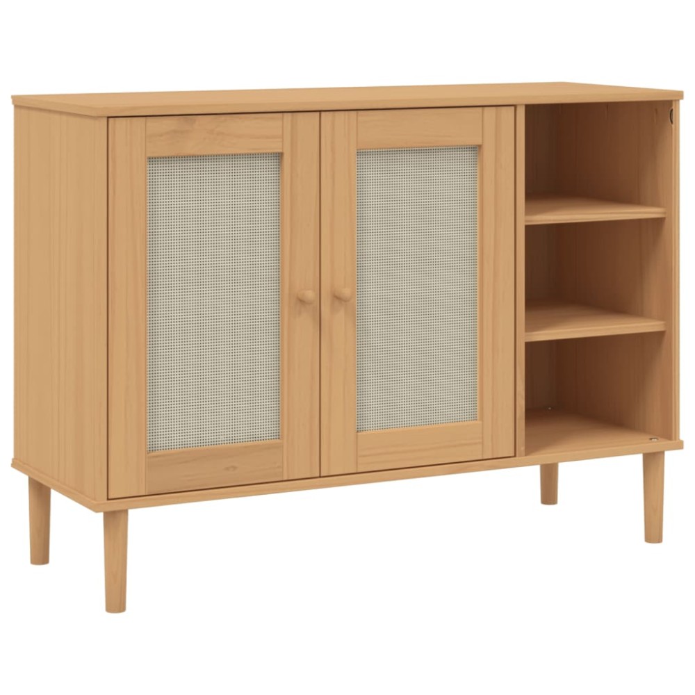 vidaXL Servantă SENJA, aspect ratan maro, 112x40x80 cm, lemn masiv pin