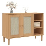 vidaXL Servantă SENJA, aspect ratan maro, 112x40x80 cm, lemn masiv pin