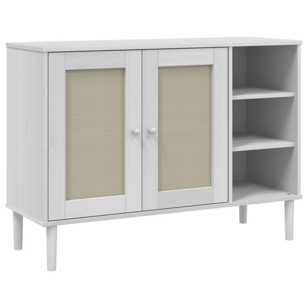 vidaXL Servantă SENJA, aspect ratan alb, 112x40x80 cm, lemn masiv pin