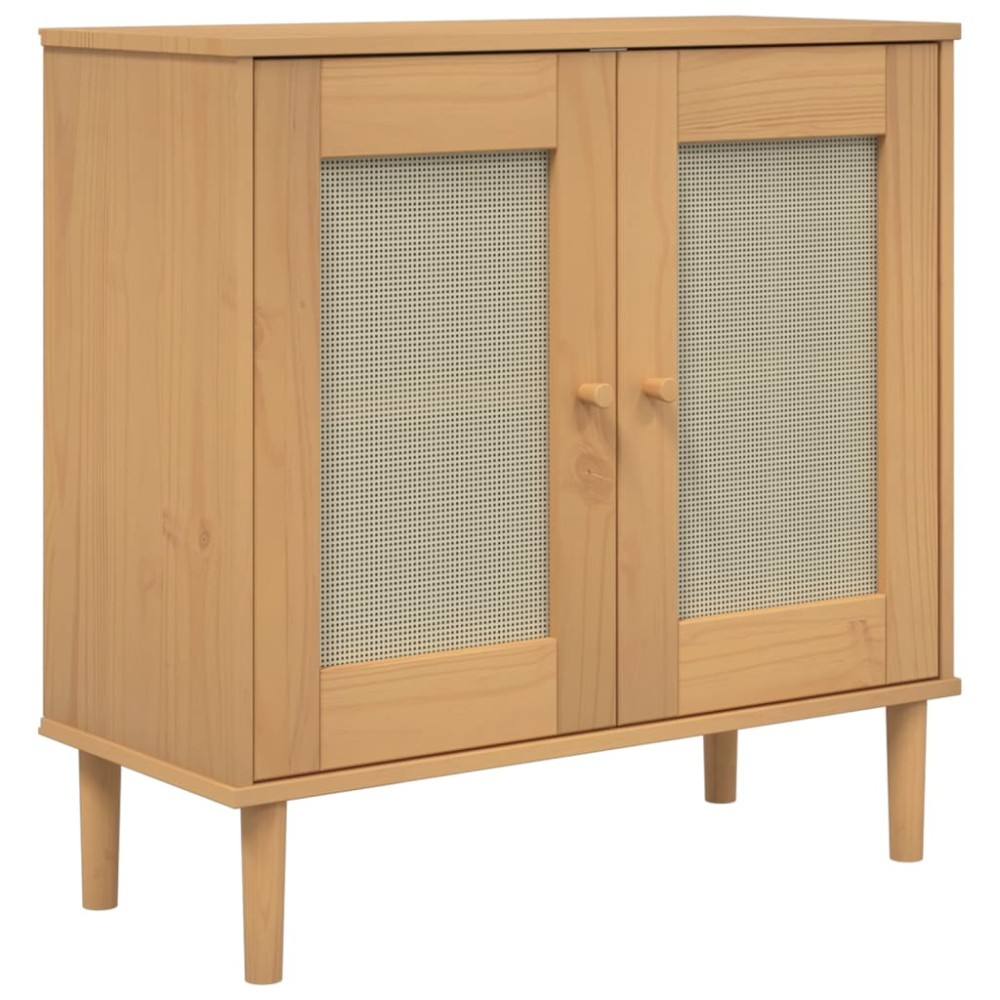 vidaXL Servantă SENJA, aspect ratan maro, 80x35x80 cm, lemn masiv pin