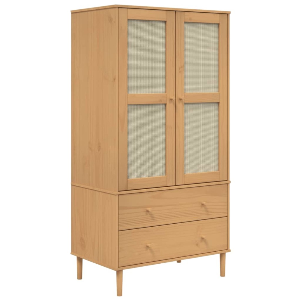vidaXL Șifonier SENJA, aspect ratan maro, 90x55x175 cm, lemn masiv pin