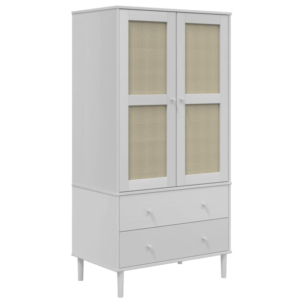 vidaXL Șifonier SENJA, aspect ratan alb, 90x55x175 cm, lemn masiv pin