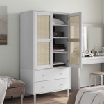 vidaXL Șifonier SENJA, aspect ratan alb, 90x55x175 cm, lemn masiv pin vidaXL Șifonier SENJA, aspect ratan alb, 90x55x175 cm, lemn masiv pin