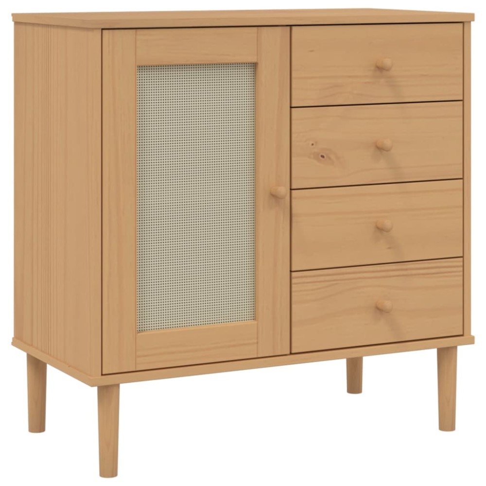 vidaXL Servantă SENJA, aspect ratan maro, 80x40x80 cm, lemn masiv pin