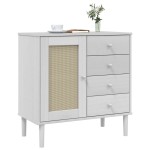 vidaXL Servantă SENJA, aspect ratan alb, 80x40x80 cm, lemn masiv pin