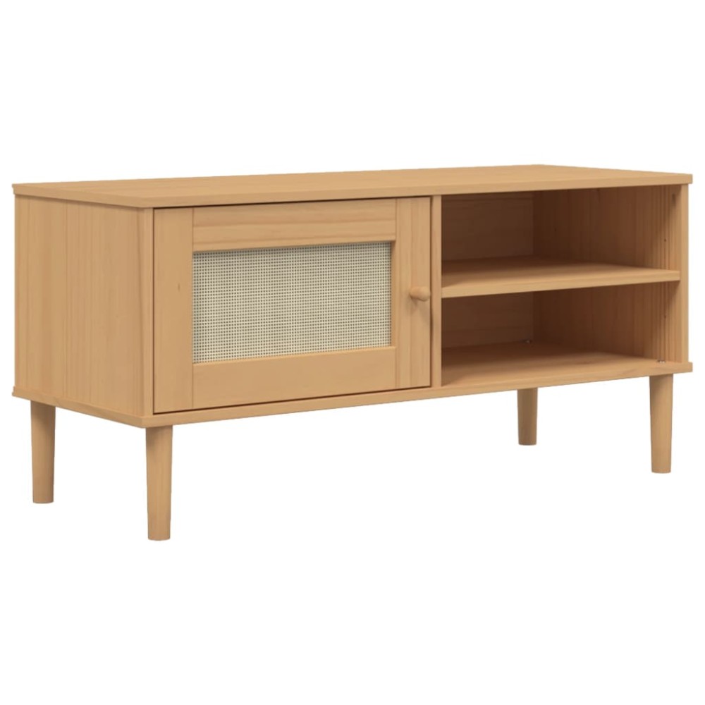 vidaXL Comodă TV SENJA aspect ratan maro, 106x40x49 cm, lemn masiv pin