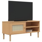 vidaXL Comodă TV SENJA aspect ratan maro, 106x40x49 cm, lemn masiv pin