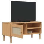 vidaXL Comodă TV SENJA aspect ratan maro, 106x40x49 cm, lemn masiv pin