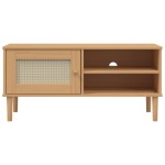 vidaXL Comodă TV SENJA aspect ratan maro, 106x40x49 cm, lemn masiv pin