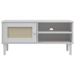 vidaXL Comodă TV SENJA aspect ratan alb, 106x40x49 cm, lemn masiv pin