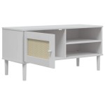 vidaXL Comodă TV SENJA aspect ratan alb, 106x40x49 cm, lemn masiv pin