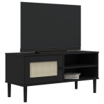 vidaXL Comodă TV SENJA aspect ratan negru 106x40x49 cm lemn masiv pin