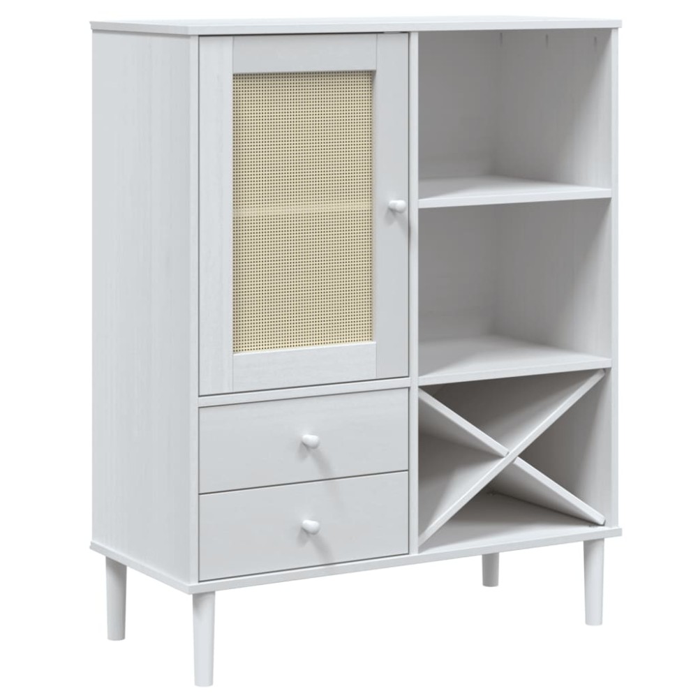 vidaXL Dulap înalt SENJA aspect ratan alb, 90x40x112cm, lemn masiv pin
