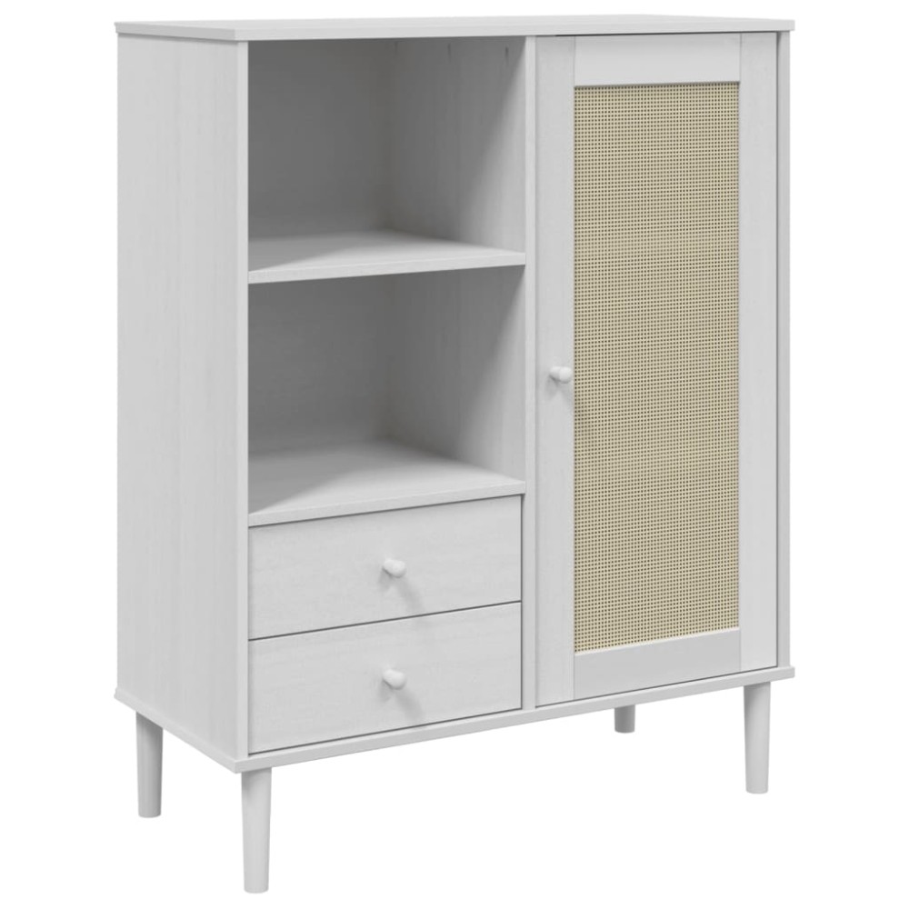 vidaXL Dulap înalt SENJA aspect ratan alb, 90x40x112cm, lemn masiv pin