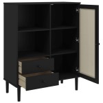 vidaXL Dulap înalt SENJA aspect ratan negru, 90x40x112cm vidaXL Dulap înalt SENJA aspect ratan negru, 90x40x112cm