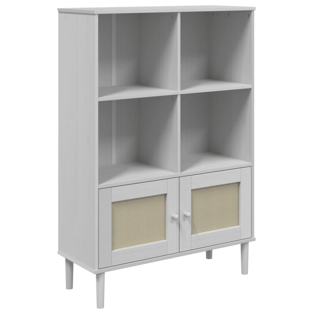 vidaXL Bibliotecă SENJA, aspect ratan alb, 90x35x130 cm lemn masiv pin