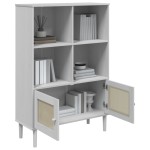 vidaXL Bibliotecă SENJA, aspect ratan alb, 90x35x130 cm lemn masiv pin