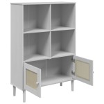 vidaXL Bibliotecă SENJA, aspect ratan alb, 90x35x130 cm lemn masiv pin