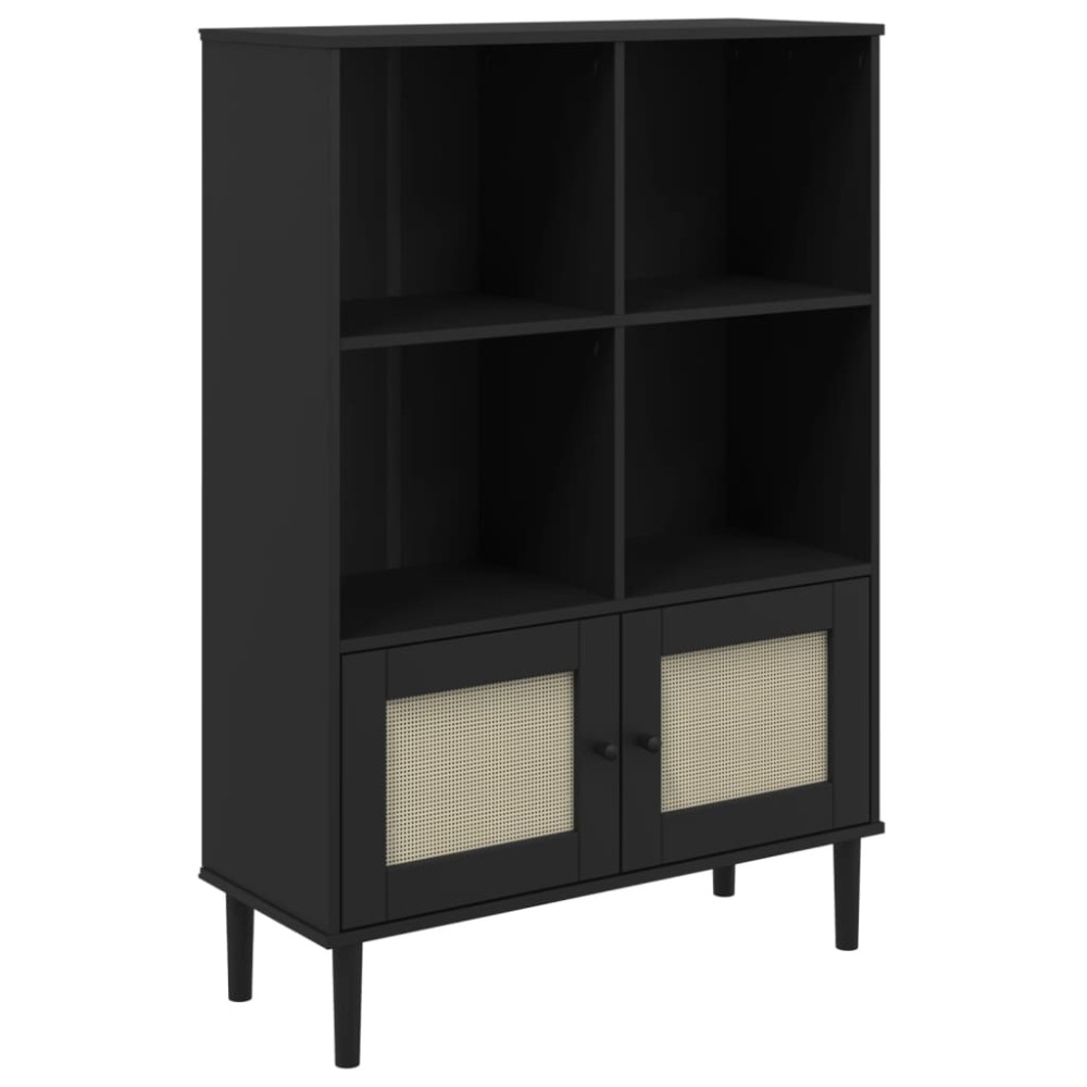 vidaXL Bibliotecă SENJA aspect ratan negru 90x35x130 cm lemn masiv pin