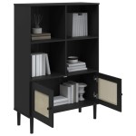 vidaXL Bibliotecă SENJA aspect ratan negru 90x35x130 cm lemn masiv pin