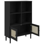 vidaXL Bibliotecă SENJA aspect ratan negru 90x35x130 cm lemn masiv pin