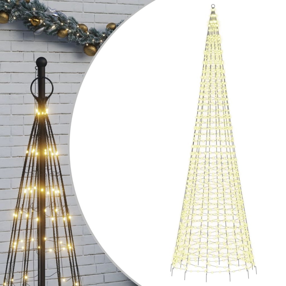 vidaXL Pom de Crăciun LED pe stâlp 1534 LED-uri Alb Cald 500 cm