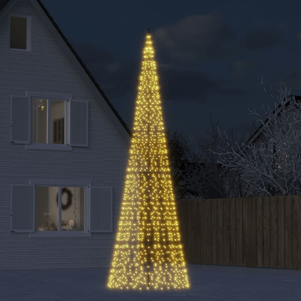 vidaXL Pom de Crăciun LED pe stâlp 1534 LED-uri Alb Cald 500 cm