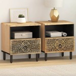 vidaXL Noptiere, 2 buc., 40x33x46 cm, lemn masiv de acacia vidaXL Noptiere, 2 buc., 40x33x46 cm, lemn masiv de acacia