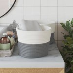 vidaXL Coșuri de depozitare 2 buc. gri și alb Ø24x18 cm bumbac