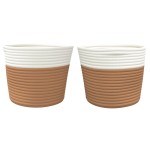 vidaXL Coșuri de depozitare 2 buc. maro și alb Ø24x18 cm bumbac vidaXL Coșuri de depozitare 2 buc. maro și alb Ø24x18 cm bumbac