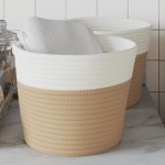 vidaXL Coșuri de depozitare 2 buc. bej și alb Ø24x18 cm bumbac vidaXL Coșuri de depozitare 2 buc. bej și alb Ø24x18 cm bumbac