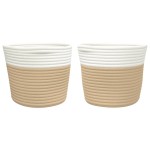 vidaXL Coșuri de depozitare 2 buc. bej și alb Ø24x18 cm bumbac vidaXL Coșuri de depozitare 2 buc. bej și alb Ø24x18 cm bumbac
