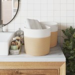 vidaXL Coșuri de depozitare, 2 buc., bej și alb, Ø28x28 cm, bumbac