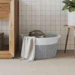 vidaXL Coș de depozitare, gri și alb, Ø40x25 cm, bumbac vidaXL Coș de depozitare, gri și alb, Ø40x25 cm, bumbac