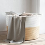 vidaXL Coș de rufe, bej și alb, Ø55x36 cm, bumbac vidaXL Coș de rufe, bej și alb, Ø55x36 cm, bumbac