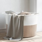 vidaXL Coș de rufe, maro și alb, Ø55x36 cm, bumbac vidaXL Coș de rufe, maro și alb, Ø55x36 cm, bumbac