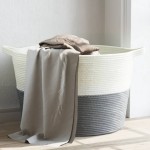 vidaXL Coș de rufe, gri și alb, Ø60x36 cm, bumbac vidaXL Coș de rufe, gri și alb, Ø60x36 cm, bumbac