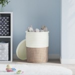 vidaXL Coș de depozitare cu capac, maro și alb, Ø37x50 cm bumbac