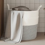 vidaXL Coș de depozitare, gri și alb, Ø43x38 cm, bumbac vidaXL Coș de depozitare, gri și alb, Ø43x38 cm, bumbac