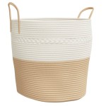 vidaXL Coș de depozitare, bej și alb, Ø43x38 cm, bumbac vidaXL Coș de depozitare, bej și alb, Ø43x38 cm, bumbac