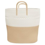 vidaXL Coș de depozitare, bej și alb, Ø43x38 cm, bumbac vidaXL Coș de depozitare, bej și alb, Ø43x38 cm, bumbac