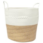 vidaXL Coș de depozitare, maro și alb, Ø43x38 cm, bumbac vidaXL Coș de depozitare, maro și alb, Ø43x38 cm, bumbac