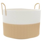 vidaXL Coș de depozitare, bej și alb, Ø51x33 cm, bumbac vidaXL Coș de depozitare, bej și alb, Ø51x33 cm, bumbac